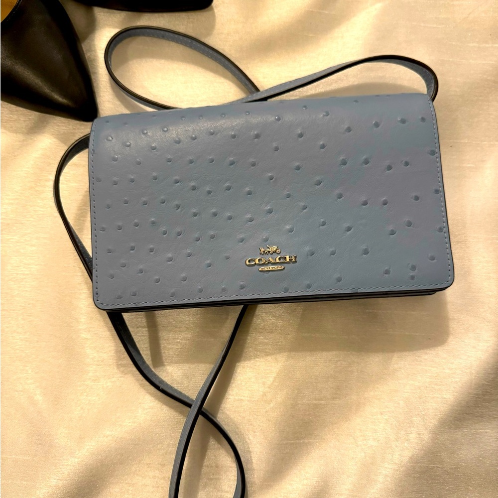 Coach NWT ostrich leather blue small crossbody